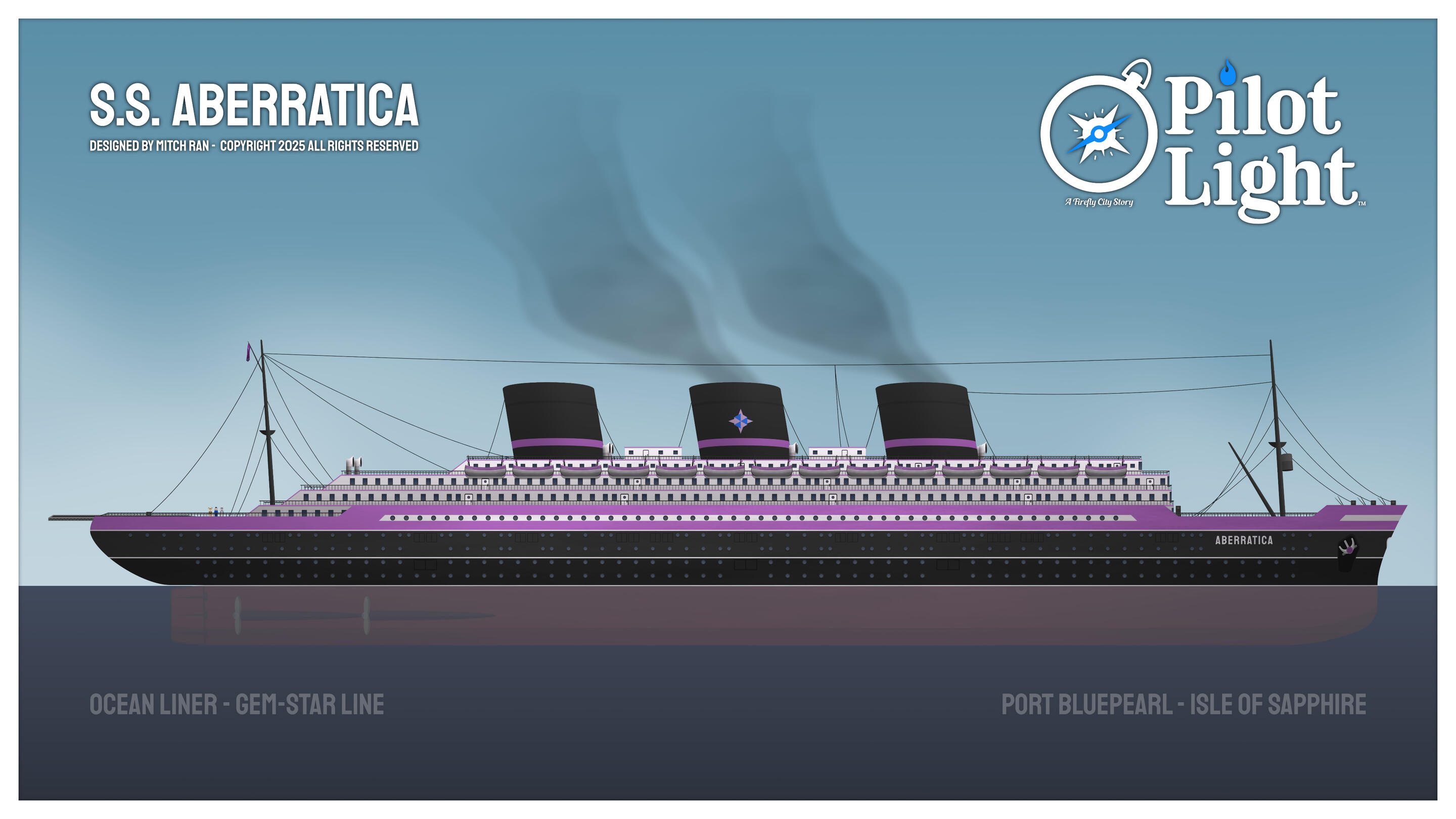S.S. Aberratica as seen from the side. Alice, Elsie, and Jessie rigs used for scale reference.