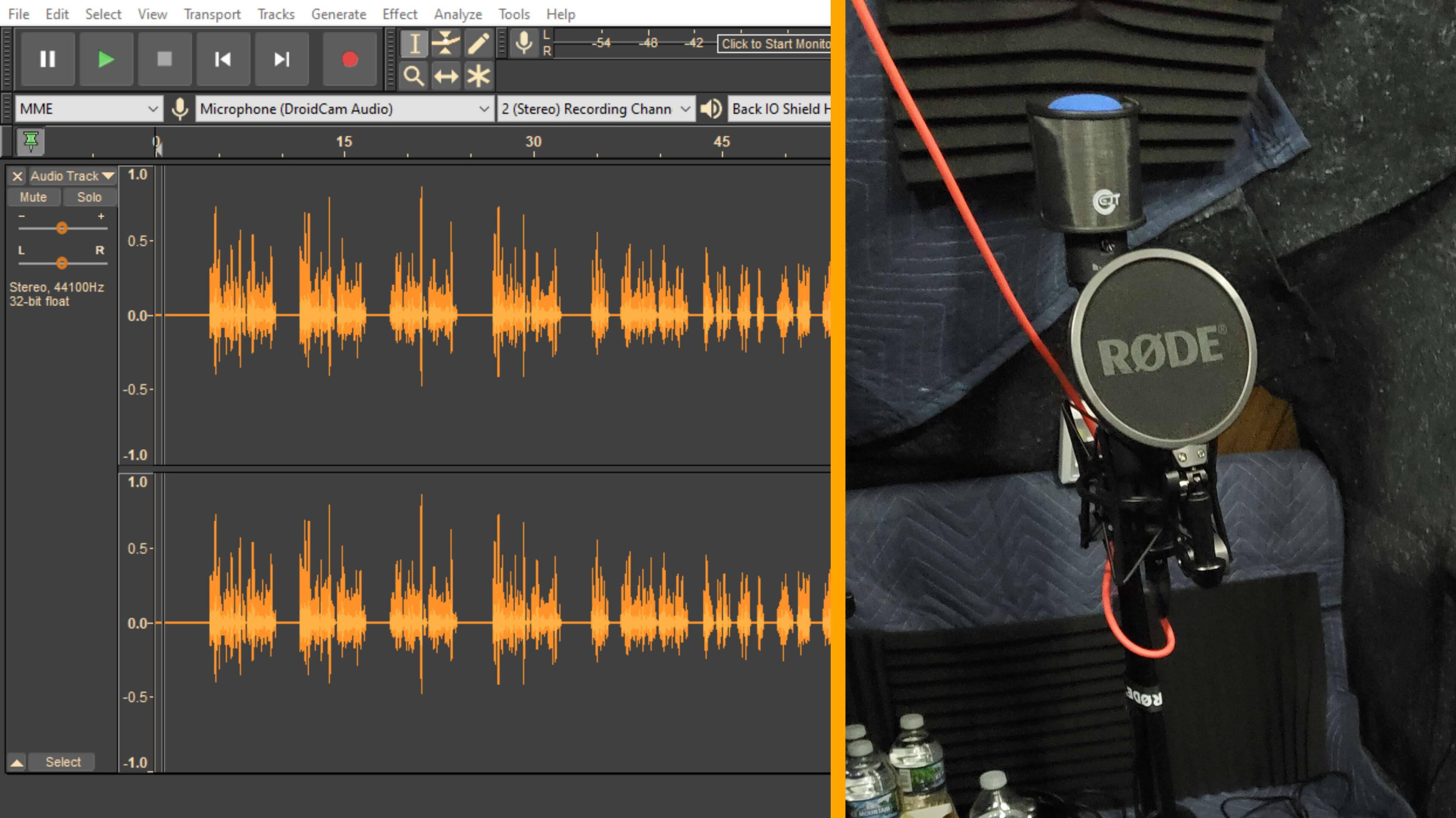 An older Audacity recording screenshot and one microphone configuration I have used.