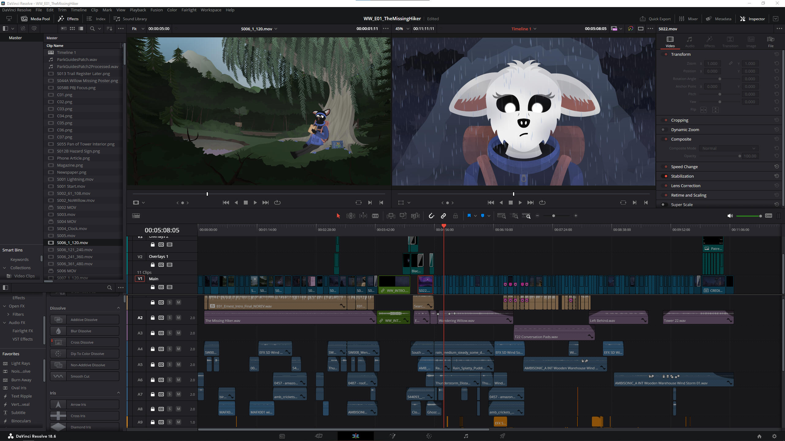 Part of the animation timeline for episode one, my previous animated series which was edited in the same way Pilot Light will be.